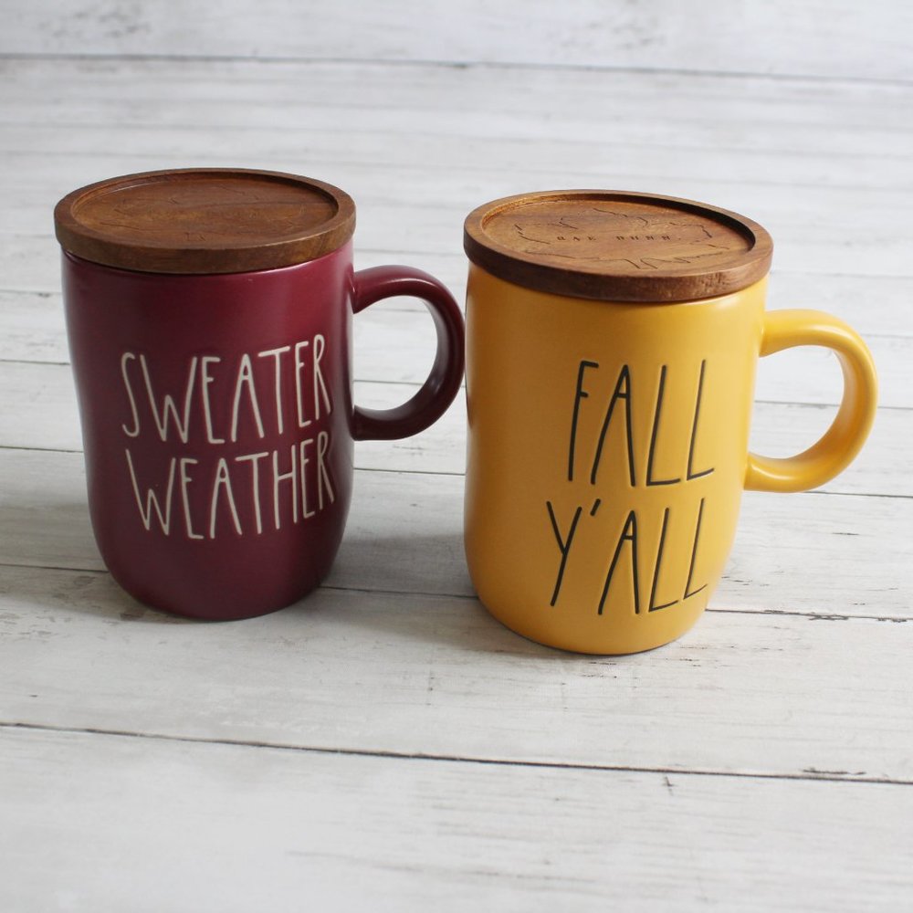 Fall Rae Dunn Coffee Mugs Fall Y'all Winter Sweater Weather Set Wooden
